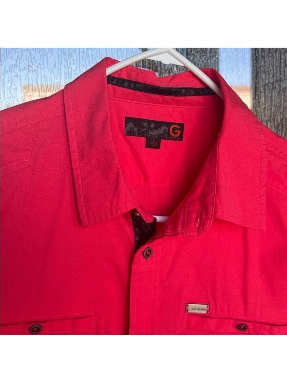 Men's coral Casual Button Down Shirt - Picture 6 of 8